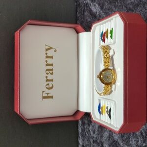 Ferarry Women's Gold Tone Bracelet Watch w/Removeable Color Frames NOT TESTED